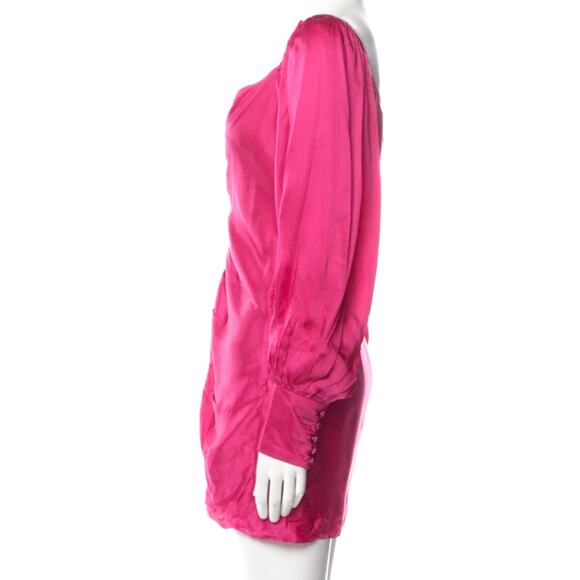 Rococo Sand Poppy Magenta Pink Satin Ruched Long Sleeve Mini Dress Size M NWT - Picture 5 of 11
